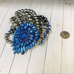 Traci Lynn Blue Crystal Silver Bead Bracelet‎